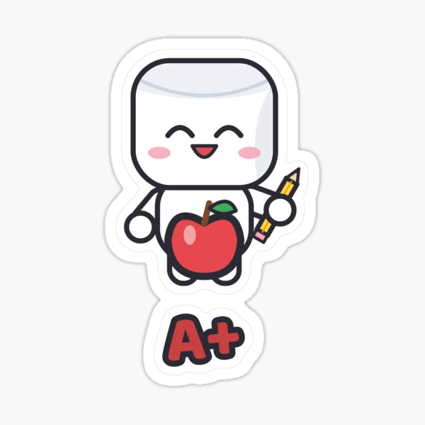 Best Teacher Ever - Cute Marshmallow Pip with Apple and Pencil — Sticker by BiMood