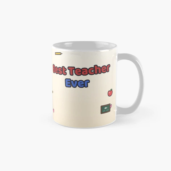 Best Teacher Ever - Cute Marshmallow Pip with Apple and Pencil — Classic Mug by BiMood