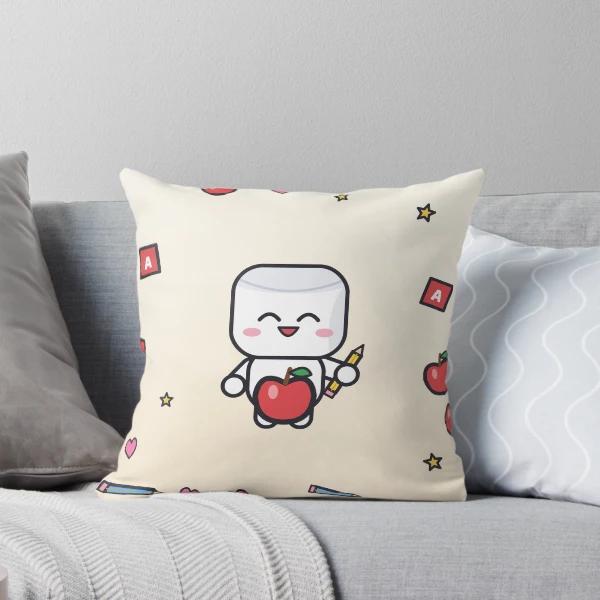 Best Teacher Ever - Cute Marshmallow Pip with Apple and Pencil — Throw Pillow by BiMood