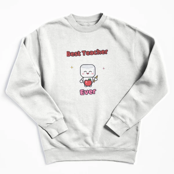 Best Teacher Ever - Cute Marshmallow Pip with Apple and Pencil — Pullover Sweatshirt by BiMood