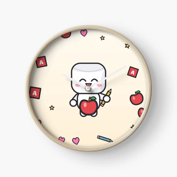 Best Teacher Ever - Cute Marshmallow Pip with Apple and Pencil — Clock by BiMood