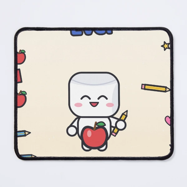 Best Teacher Ever - Cute Marshmallow Pip with Apple and Pencil — Mouse Pad by BiMood
