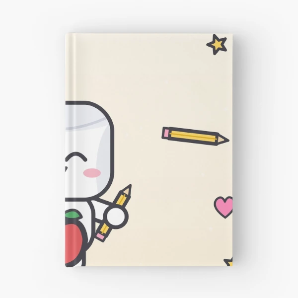 Best Teacher Ever - Cute Marshmallow Pip with Apple and Pencil — Spiral Notebook by BiMood