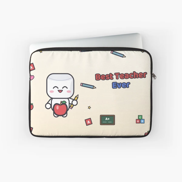 Best Teacher Ever - Cute Marshmallow Pip with Apple and Pencil — Laptop Sleeve by BiMood