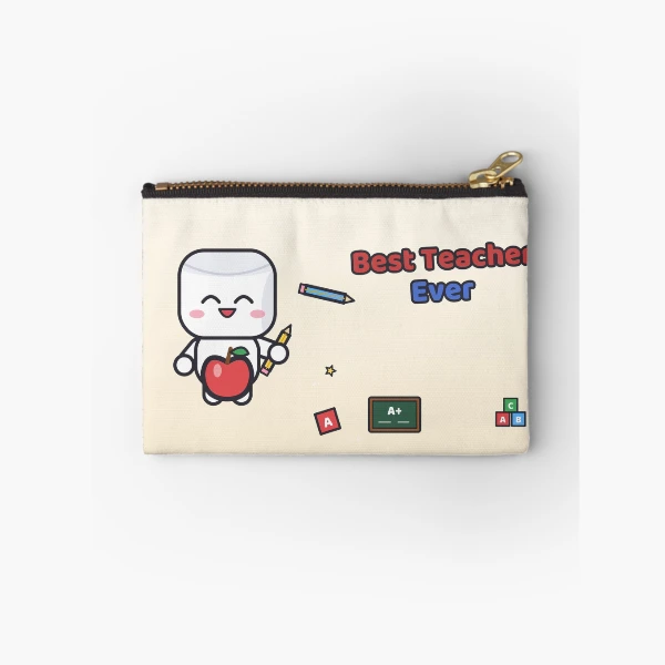 Best Teacher Ever - Cute Marshmallow Pip with Apple and Pencil — Zipper Pouch by BiMood
