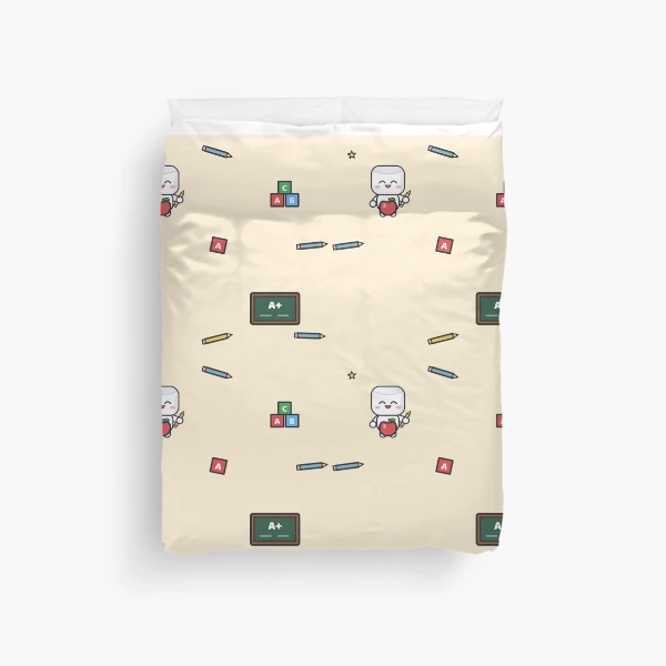 Best Teacher Ever - Cute Marshmallow Pip with Apple and Pencil — Duvet Cover by BiMood