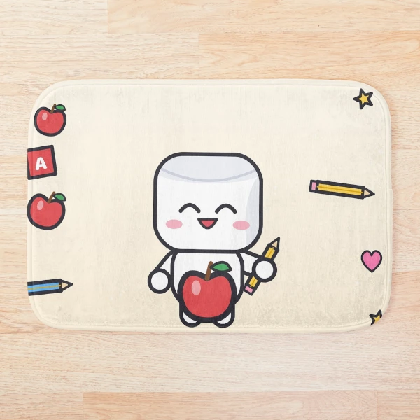 Best Teacher Ever - Cute Marshmallow Pip with Apple and Pencil — Bath Mat by BiMood