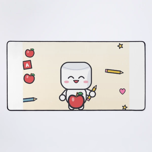Best Teacher Ever - Cute Marshmallow Pip with Apple and Pencil — Mouse Pad by BiMood