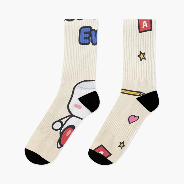 Best Teacher Ever - Cute Marshmallow Pip with Apple and Pencil — Socks by BiMood