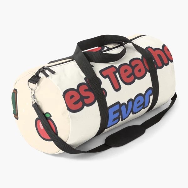 Best Teacher Ever - Cute Marshmallow Pip with Apple and Pencil — Duffle Bag by BiMood