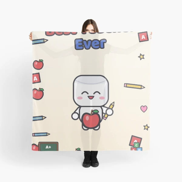 Best Teacher Ever - Cute Marshmallow Pip with Apple and Pencil — Scarf by BiMood
