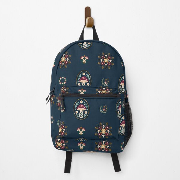 Item preview, Navy Mushroom Medallion Pattern, Folk Art Star Trellis designed and sold by H. Doucette Studio.