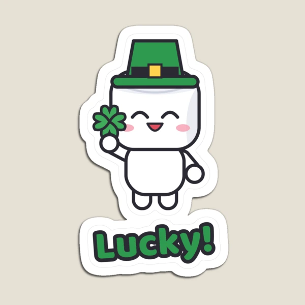 Feeling Lucky - Cute St Patricks Day Marshmallow Pip with Shamrock — Magnet by BiMood
