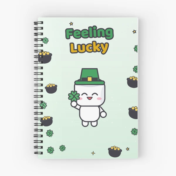 Feeling Lucky - Cute St Patricks Day Marshmallow Pip with Shamrock — Spiral Notebook by BiMood