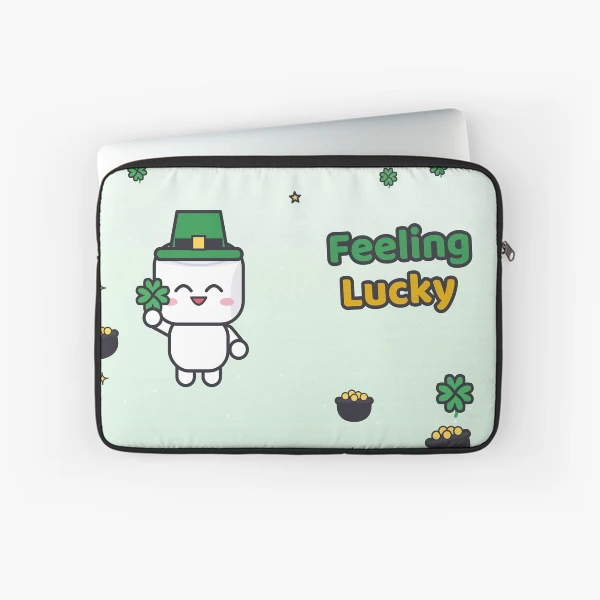 Feeling Lucky - Cute St Patricks Day Marshmallow Pip with Shamrock — Laptop Sleeve by BiMood