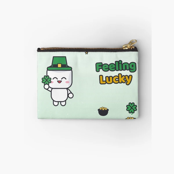Feeling Lucky - Cute St Patricks Day Marshmallow Pip with Shamrock — Zipper Pouch by BiMood
