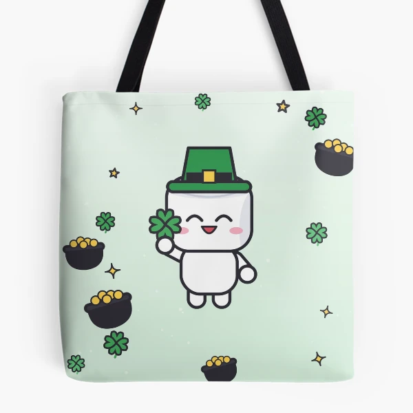 Feeling Lucky - Cute St Patricks Day Marshmallow Pip with Shamrock — All Over Print Tote Bag by BiMood