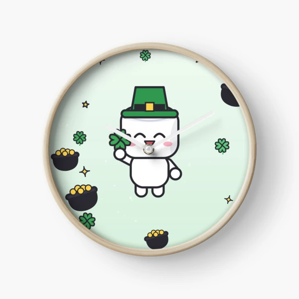 Feeling Lucky - Cute St Patricks Day Marshmallow Pip with Shamrock — Clock by BiMood