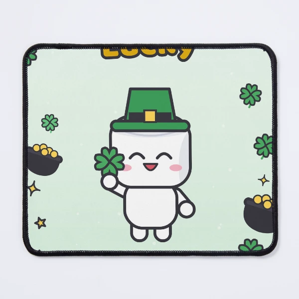 Feeling Lucky - Cute St Patricks Day Marshmallow Pip with Shamrock — Mouse Pad by BiMood