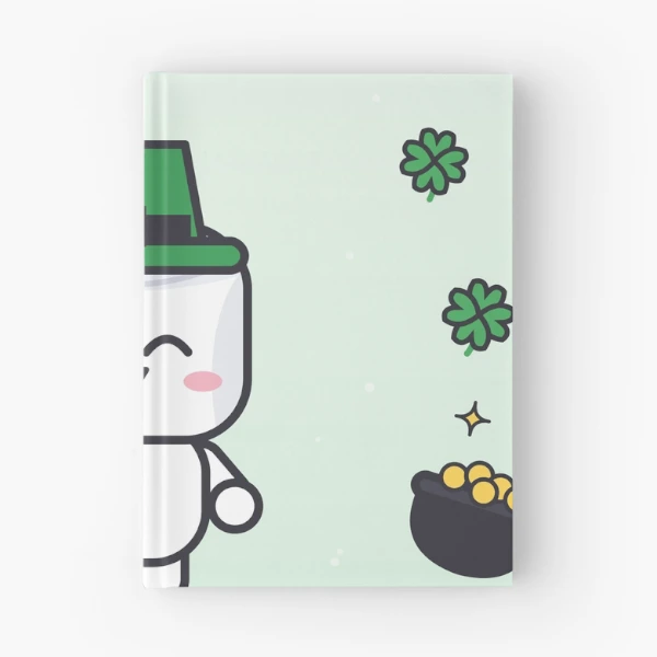 Feeling Lucky - Cute St Patricks Day Marshmallow Pip with Shamrock — Spiral Notebook by BiMood