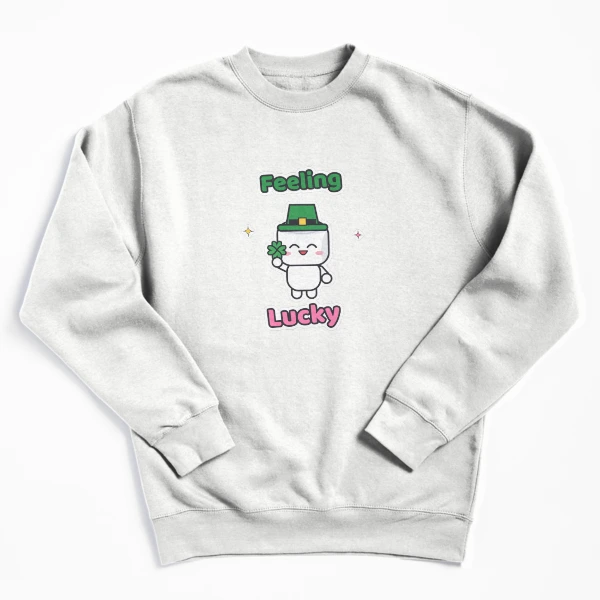Feeling Lucky - Cute St Patricks Day Marshmallow Pip with Shamrock — Pullover Sweatshirt by BiMood