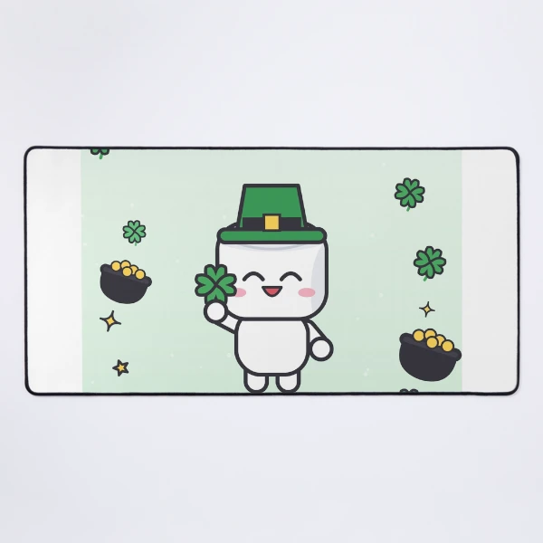 Feeling Lucky - Cute St Patricks Day Marshmallow Pip with Shamrock — Mouse Pad by BiMood