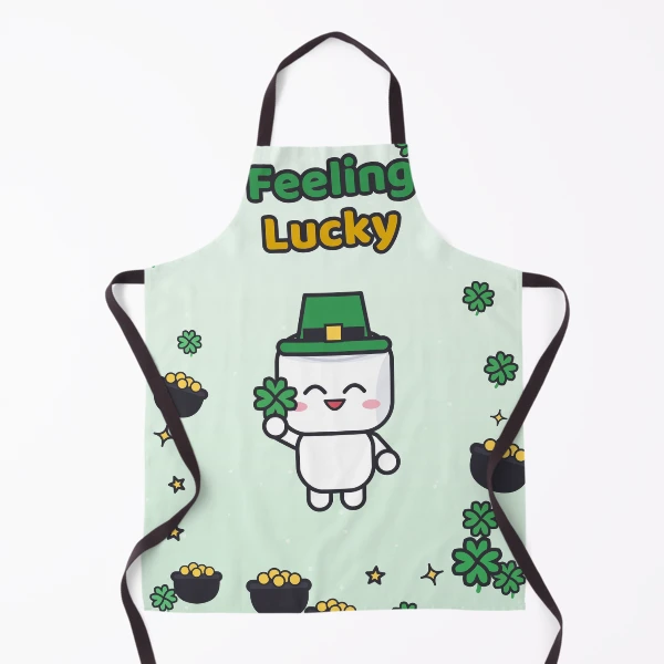 Feeling Lucky - Cute St Patricks Day Marshmallow Pip with Shamrock — Apron by BiMood