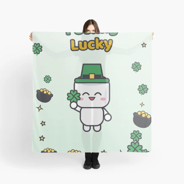 Feeling Lucky - Cute St Patricks Day Marshmallow Pip with Shamrock — Scarf by BiMood