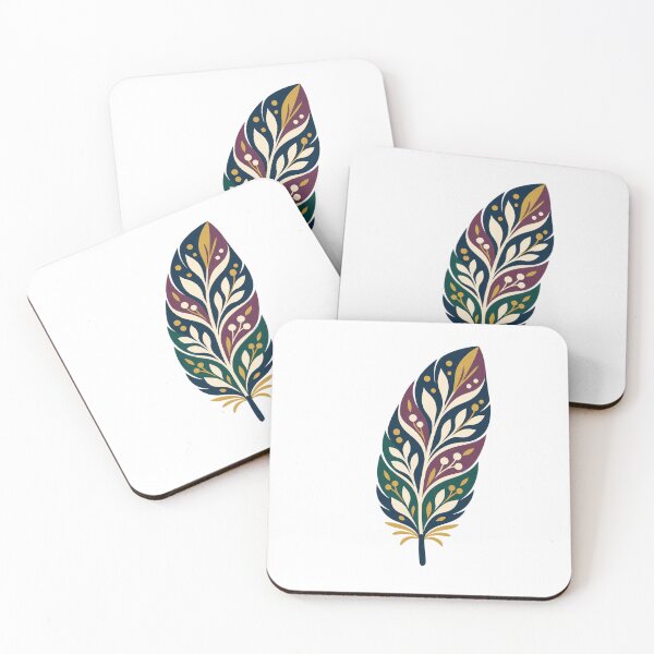 Item preview, Ornamental Feather in Navy and Plum, Folk Art designed and sold by H. Doucette Studio.