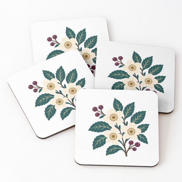 Item preview, Cream Wildflowers with Plum Berries, Folk Art Floral designed and sold by H. Doucette Studio.