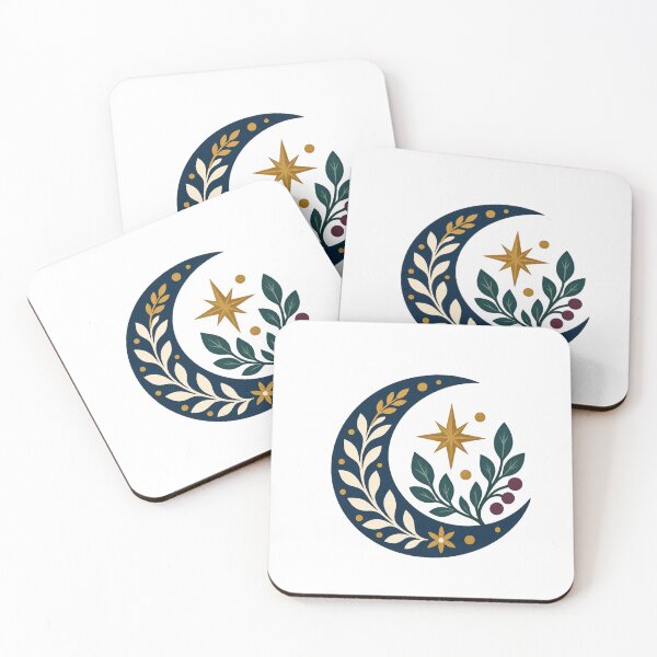 Item preview, Leafy Crescent Moon and Star, Celestial Folk Art designed and sold by H. Doucette Studio.