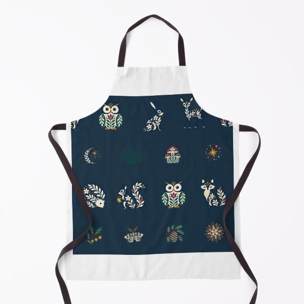 Item preview, Woodland Animal Pattern on Navy, Folk Art Forest Friends designed and sold by H. Doucette Studio.