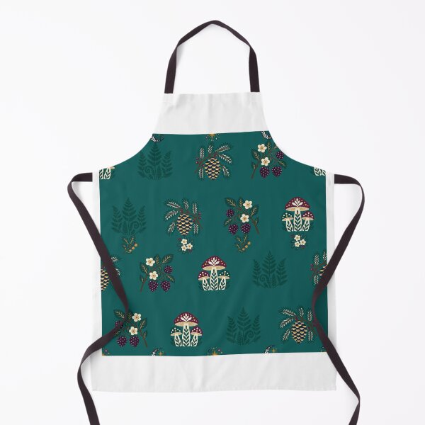 Item preview, Teal Woodland Botanical Pattern, Folk Art Pinecones and Berries designed and sold by H. Doucette Studio.