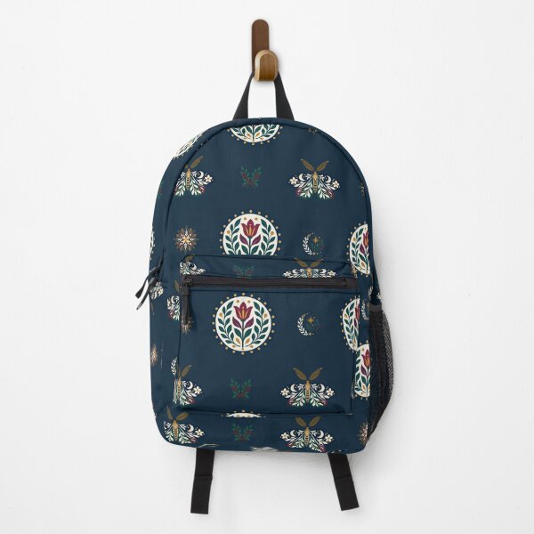 Item preview, Navy Tulip Medallion Pattern, Folk Art Moth Trellis designed and sold by H. Doucette Studio.