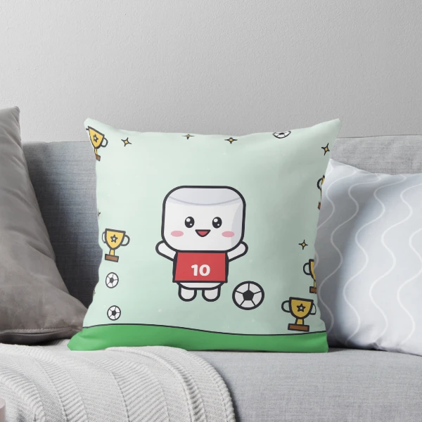 Goal Soccer Star - Cute Football Marshmallow Pip in Number 10 Jersey — Throw Pillow by BiMood