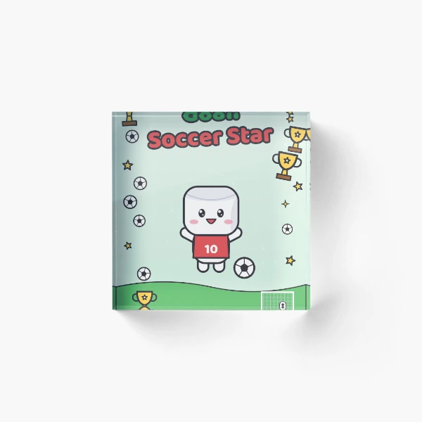 Goal Soccer Star - Cute Football Marshmallow Pip in Number 10 Jersey — Acrylic Block by BiMood