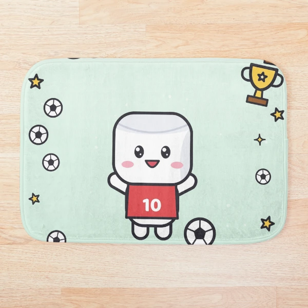 Goal Soccer Star - Cute Football Marshmallow Pip in Number 10 Jersey — Bath Mat by BiMood