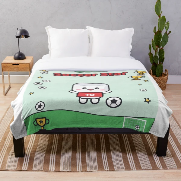 Goal Soccer Star - Cute Football Marshmallow Pip in Number 10 Jersey — Throw Blanket by BiMood