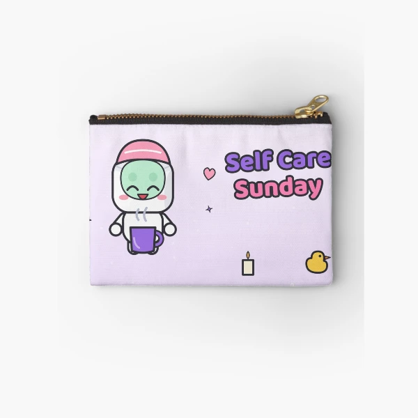 Self Care Sunday - Cute Marshmallow Pip with Face Mask and Tea — Zipper Pouch by BiMood