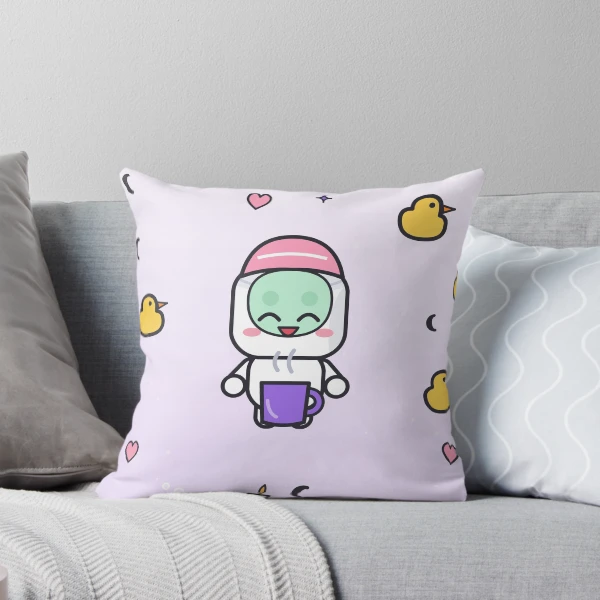 Self Care Sunday - Cute Marshmallow Pip with Face Mask and Tea — Throw Pillow by BiMood