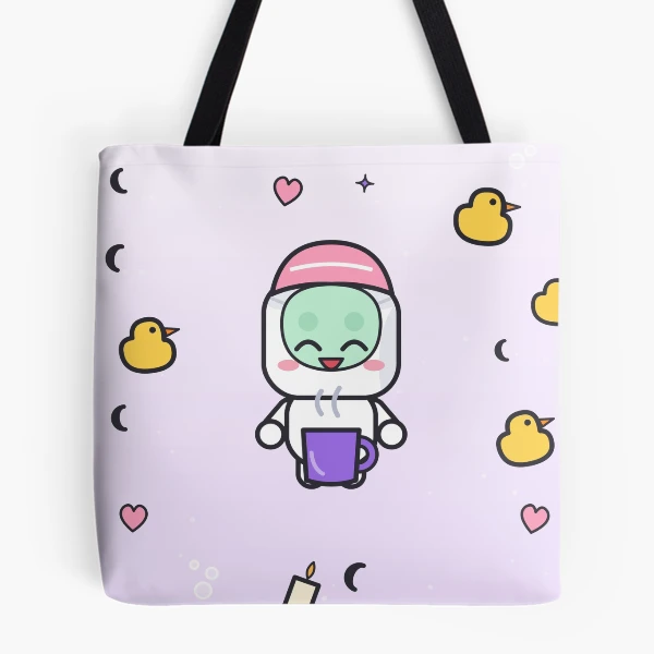 Self Care Sunday - Cute Marshmallow Pip with Face Mask and Tea — All Over Print Tote Bag by BiMood