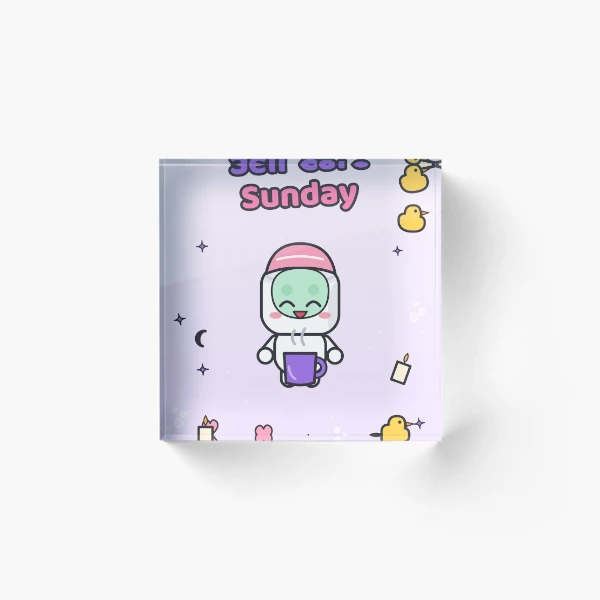 Self Care Sunday - Cute Marshmallow Pip with Face Mask and Tea — Acrylic Block by BiMood