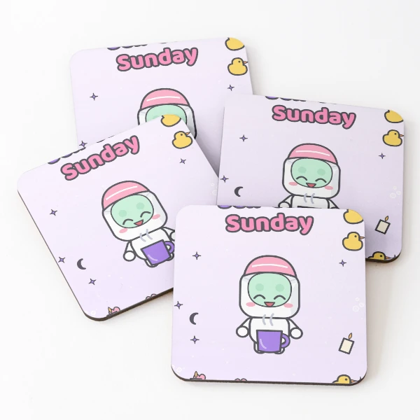 Self Care Sunday - Cute Marshmallow Pip with Face Mask and Tea — Coasters (Set of 4) by BiMood