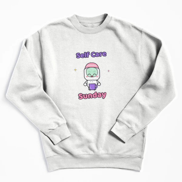 Self Care Sunday - Cute Marshmallow Pip with Face Mask and Tea — Pullover Sweatshirt by BiMood