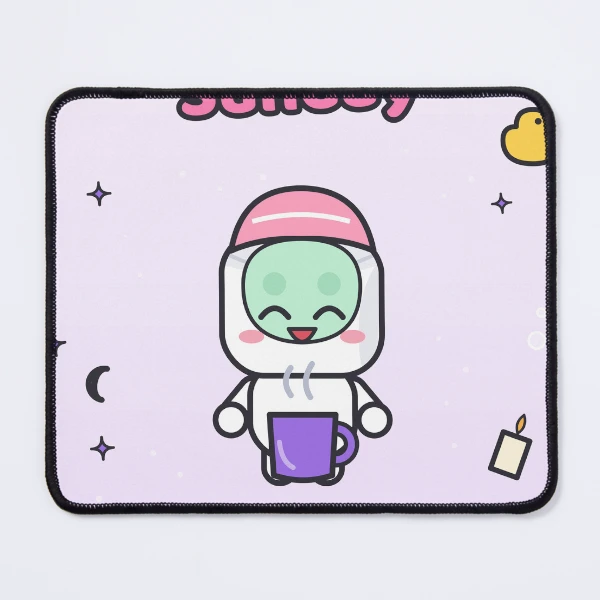 Self Care Sunday - Cute Marshmallow Pip with Face Mask and Tea — Mouse Pad by BiMood