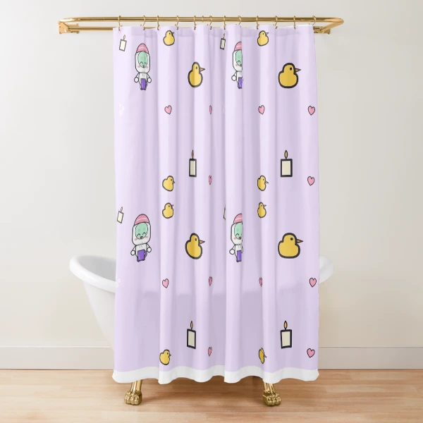 Self Care Sunday - Cute Marshmallow Pip with Face Mask and Tea — Shower Curtain by BiMood