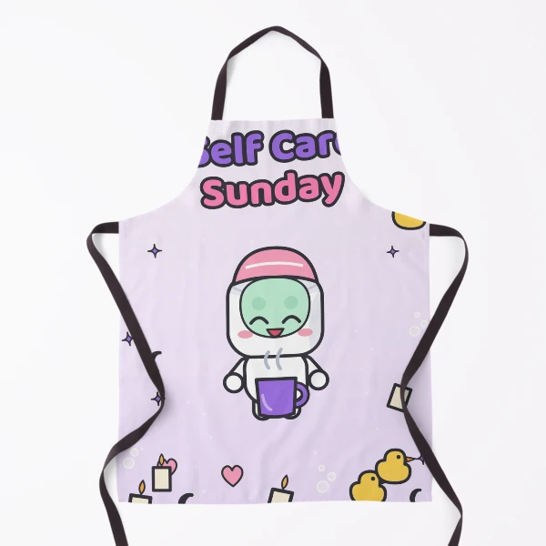 Self Care Sunday - Cute Marshmallow Pip with Face Mask and Tea — Apron by BiMood