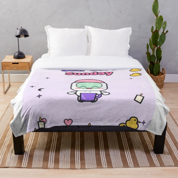 Self Care Sunday - Cute Marshmallow Pip with Face Mask and Tea — Throw Blanket by BiMood