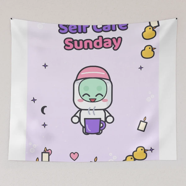 Self Care Sunday - Cute Marshmallow Pip with Face Mask and Tea — Tapestry by BiMood