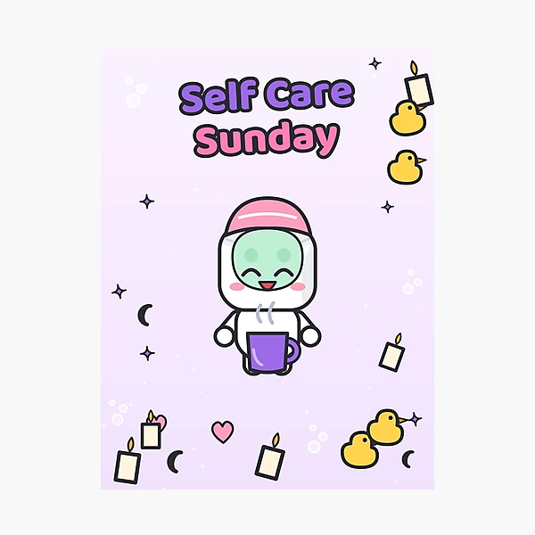 Self Care Sunday - Cute Marshmallow Pip with Face Mask and Tea — Photographic Print by BiMood